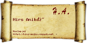 Hirs Anikó névjegykártya